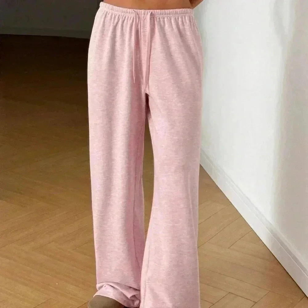 Pink Casual Women's Drawstring Waist Soft Knit Loose Pants
